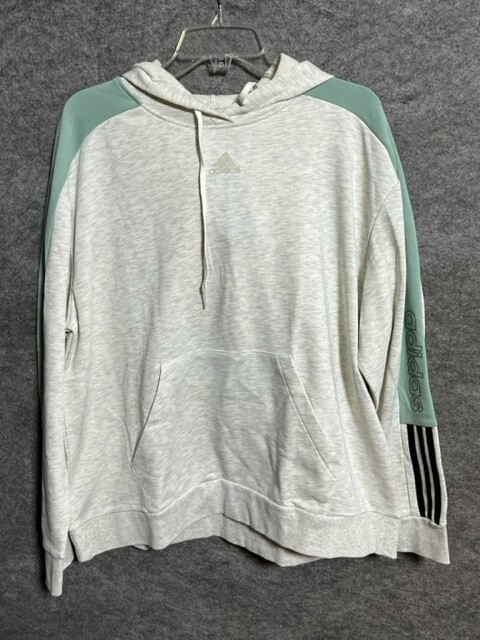 adidas Womens XL Essentials Colorblock Hoodie Drawstring Ivory