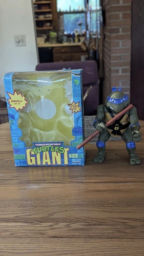 Original 1989 Playmates Giant 13"  Ninja Turtle Donatello Figure Box And Weapon