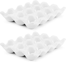 12 Cups Ceramic Egg Holder - Whole Dozen Porcelain Egg Tray Container Keepe