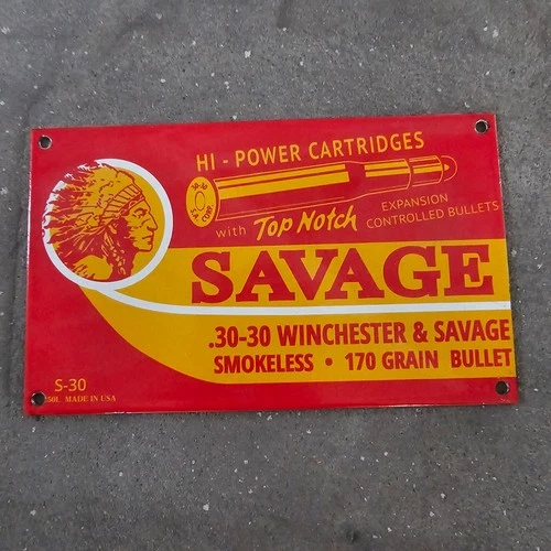 VINTAGE SAVAGE WINCHESTER OLD US GASOLINE OIL GAS PUMP ENAMEL PORCELAIN SIGN