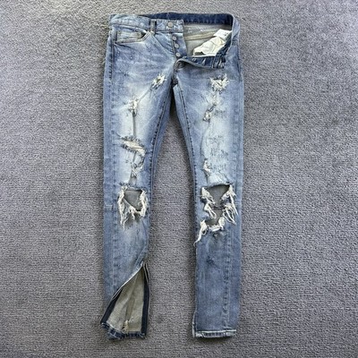 MNML Jeans Distressed Light Blue Slim Thrashed Denim Size 28 Fit 
