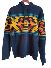 XRAY Jeans Mens Blue and Multicolor Aztec Hooded Sweater Size L