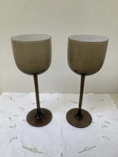 CARLO MORETTI Murano Smoke Brown/Cased White Tall Water/Wine Glass Barware Italy