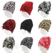 Solid Fleece Women Men Winter Distressed Knit Outdoor Ski Warm Balaclava Beanie