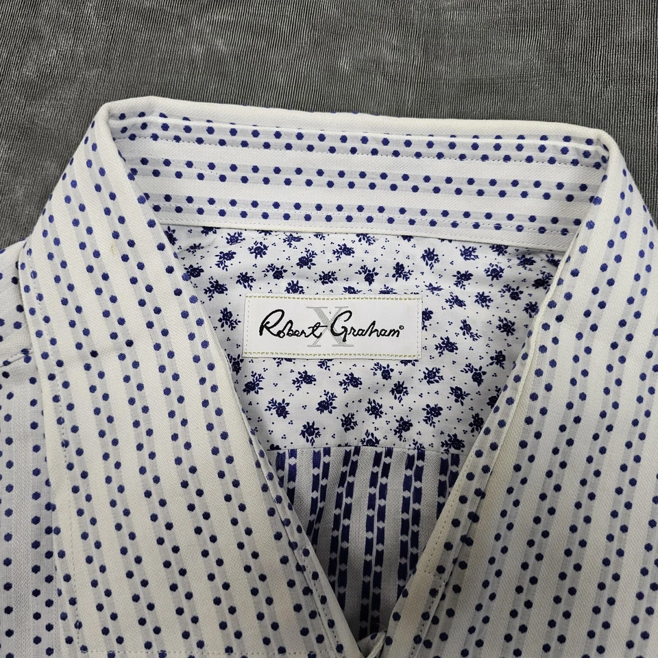 Robert Graham Dress Shirt Mens 19 34/35 Big White Blue Polka Dot Long Sleeve - Image 3 of 4