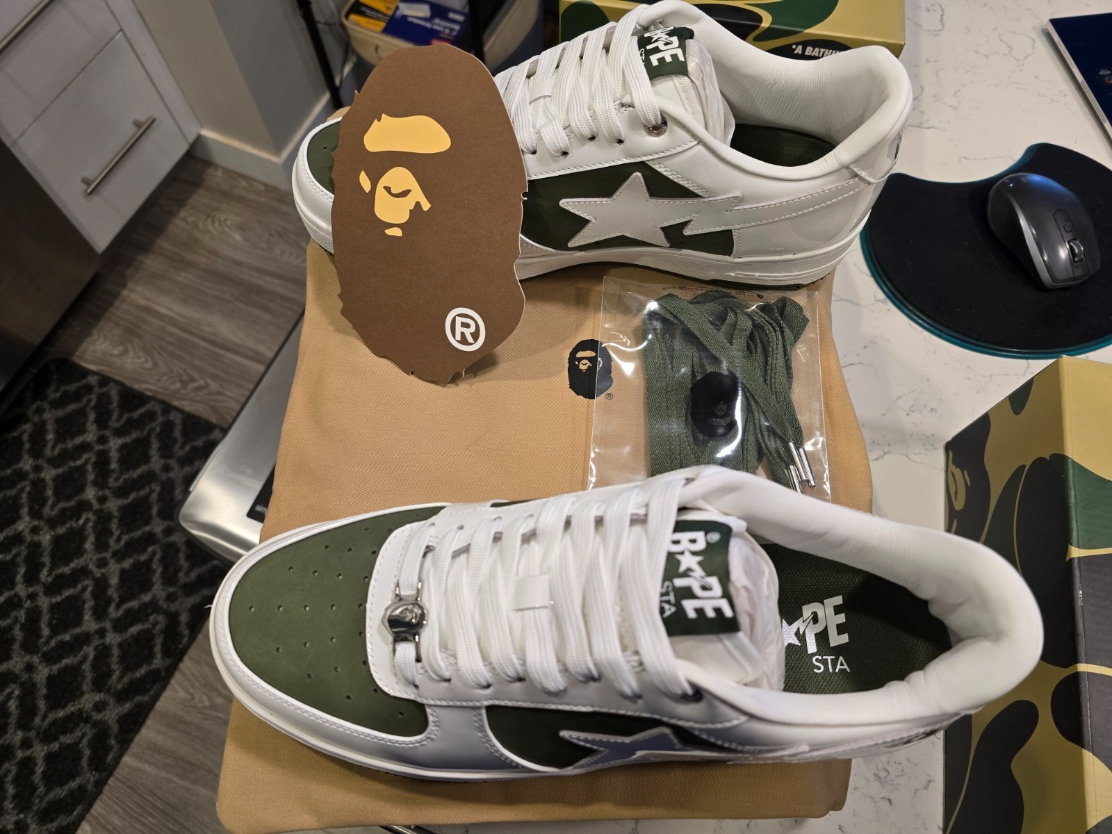 NEW A Bathing APE White & Khaki BAPE STA #6 1K80191306 SHOES SNEAKERS NEW SZ 12 thumbnail 14