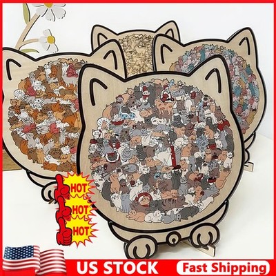 135-Piece Morandi-Colored Cat Shaped Wooden Jigsaw Puzzle Unique