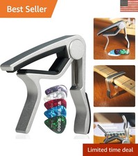 Innovative Quick-Release Guitar Capo in Silver - Fits Acoustic & Banjo, 5 Picks