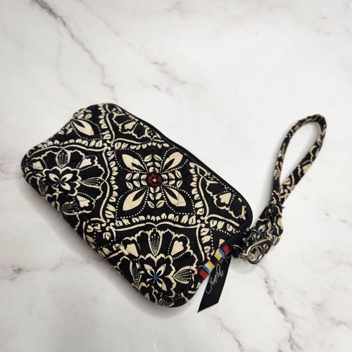Vera Bradley Barcelona Black White Floral Print Wristlet Clutch Purse Bag - Picture 4 of 7