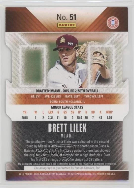 2015 Elite Extra Edition Status Orange Die-Cut Prospects /10 Brett Lilek Auto - Image 2 of 2