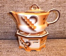 !!!! ART DECO SÖRNEWITZ TEEKANNE STÖVCHEN SPRITZDEKOR KERAMIK !!!!