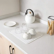 Silicone Draining Board Mat Dish Drying Mat Folding White Pad Drainer Mat NEW