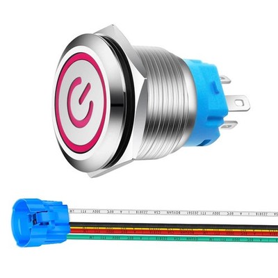 22mm Edelstahl Drucktasten Schalter 12V 5A Wasserdicht Rot LED