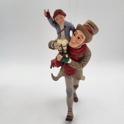 Vintage Hand Painted Cratchit And Tiny Tim Christmas Ornament Figurine