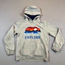 Eddie Bauer Pullover Hoodie Kids M 10-12 Gray Explore Bear Graphic Long Sleeve