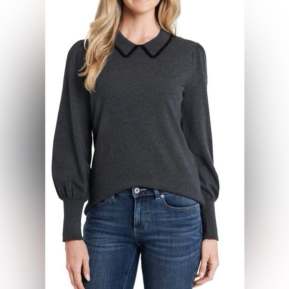 CeCe Gray collared knit pullover sweater long sle… - image 1