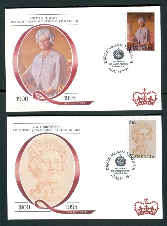 Tanzania Reina Madre 95 Cumpleaños Set de 4 Fundas FDC, Primer Día Foto 3 de 3