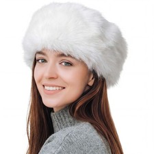 Faux Fur Headband for Women, Fluffy Winter Earwarmer, White