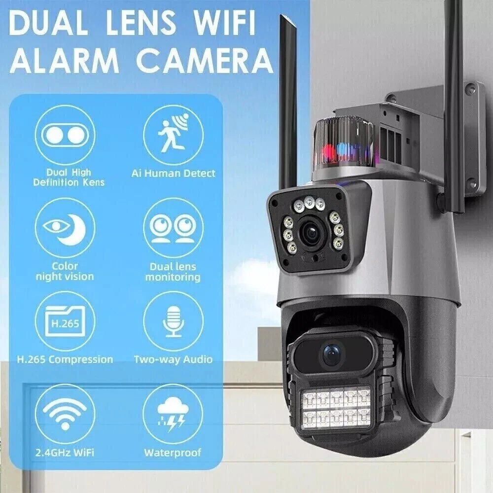 Telecamera IP 8MP 4K Esterno WiFi PTZ 2 Lenti Zoom 8X Doppio Schermo