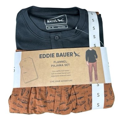 Eddie Bauer Men's Size Small 2-Pc Flannel Pajama Set Cozy Knit Henley