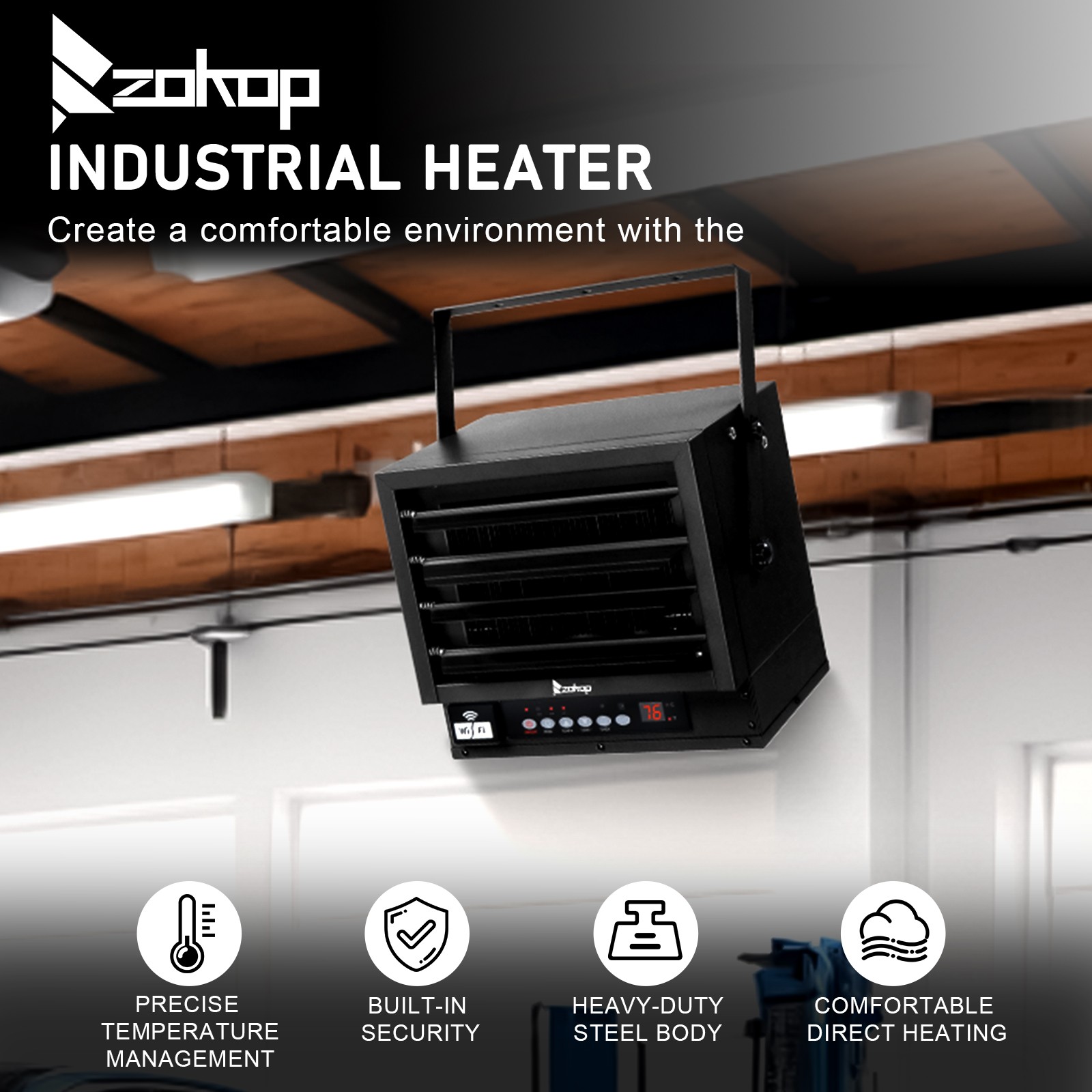 ZOKOP Electric Garage Heater 7500W Ceiling Wall Mounted Space Heater Wifi Remote