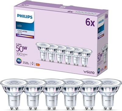 Philips LED Classic GU10 Lampen 6-er Pack (50 W), Reflektor LED Spots mit...