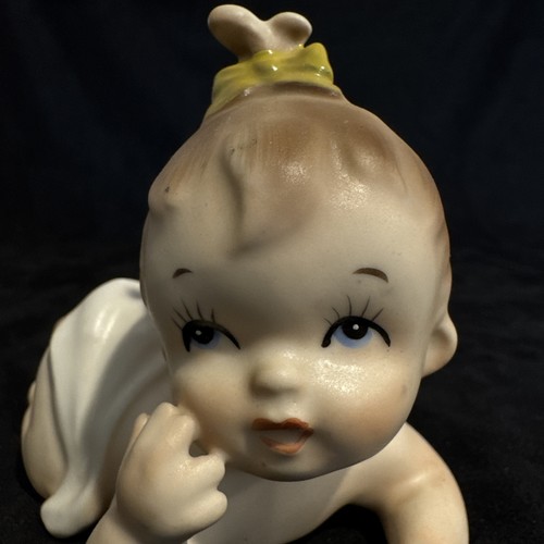 Vintage 1960 Napco Piano Baby Porzellan Figur #IC4909L krabbelnde gelbe Schleife Rarität - Bild 17 von 17