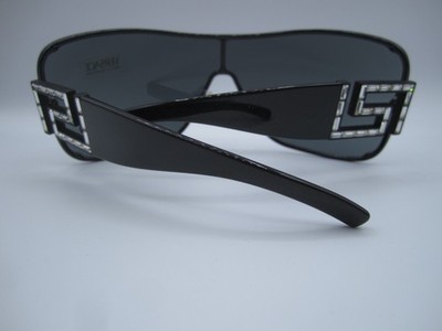 Versace 2072B Wrap Sunglass Shield Black w/Crystal Temples  display picture 3