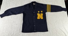 Vintage 1950s Varsity Letterman Knit Cardigan Sweater Chenille  N  Wool