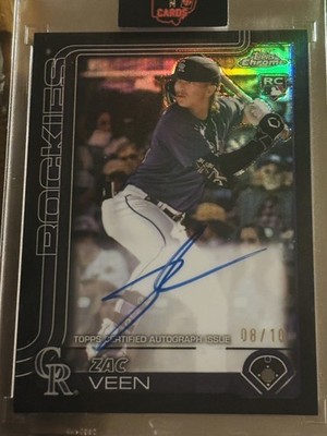 2025 Topps Chrome - Zac Veen Rookie True Black Auto /10 Rockies #RA-ZV