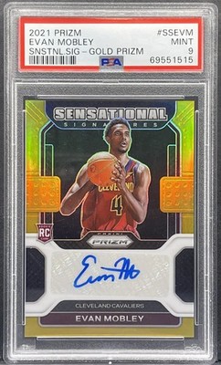 2021 PANINI PRIZM SENSATIONAL SIGNATURES EVAN MOBLEY ROOKIE AUTO GOLD /10 PSA 9