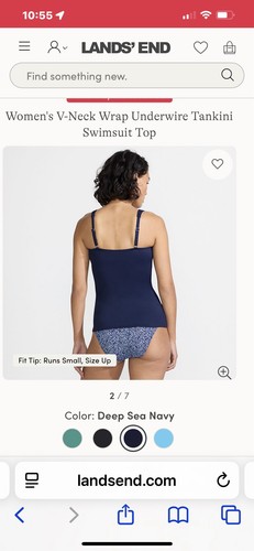 Costume da bagno Lands End scollo a V con ferretto e ferretto Tankini blu navy taglia 12L nuovo senza etichette - Foto 9 di 16