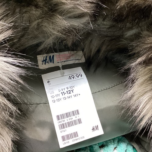 H&M Kids Jacket with Faux-Fur Trim Size 11-12 Years Zip Up Green Olive New - Picture 5 of 12