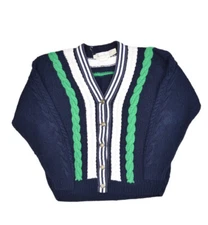 Vintage Eagles Eye Sweater Womens M Cable Knit Cardigan Tennis Ramie Knit
