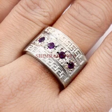 Natural Amethyst Gemstone with 925 Sterling Silver Ring for Men's #880