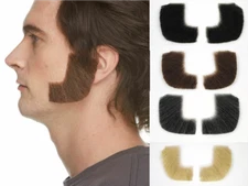HUMAN HAIR COSTUME CURVED SIDEBURNS MUTTON CHOPS BIKER HIPPIE GREASE DICKENS 
