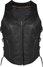 LADIES WOMENS BIKER MOTORCYCLE  SOFT PREMIUM LEATHER VEST w/LACE Concealed Carry