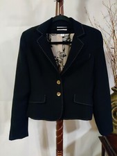 Dressbarn womens 4 Larry Levine blazer black tan stitching with lining LS EUC