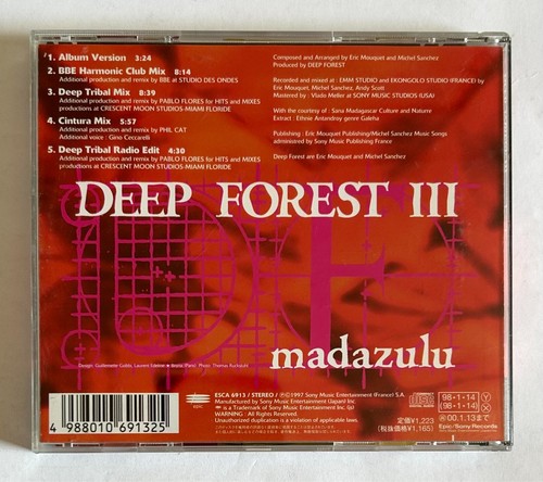 DEEP FOREST III MADAZULU JAPAN Maxi CD Single 1998 ESCA-6913 w/OBI Remix Z22 - Picture 3 of 3