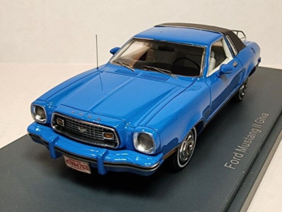 Neo Scale Models 1:43 1974 Ford Mustang II Ghia Light Grabber Blue/Blk VERY RARE