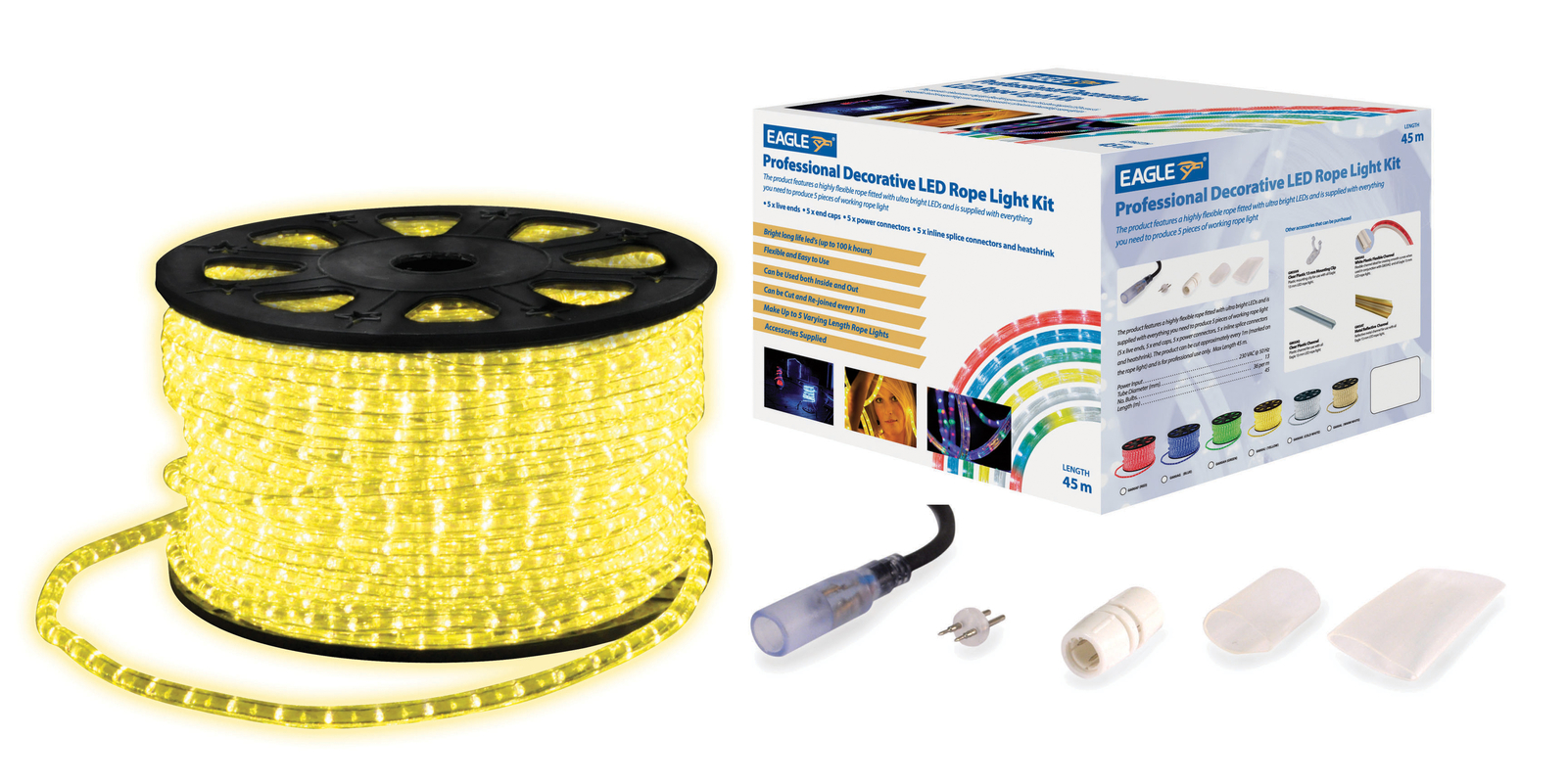 LED Rope Light Kit With Wiring Accessories Kit 45m