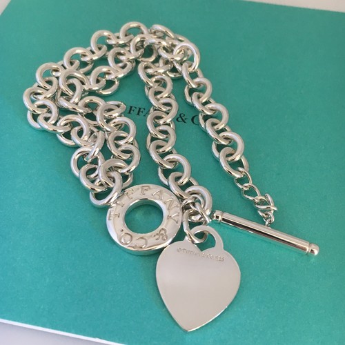 Collana Tiffany & Co Cuore Tag Toggle Autentica in Argento Serling Cuore Vuoto - Foto 6 di 9