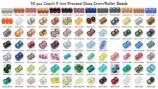 Czech 9 mm Pressed Glass Crow/Roller Beads (50 pcs)
