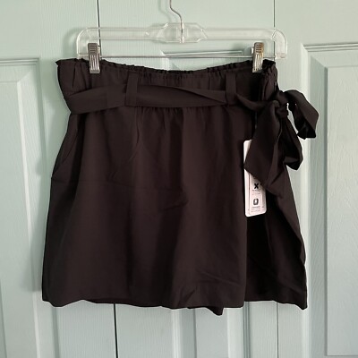 RBX Active Moisture Wicking Skort Bike Short Skirt Waist Belt Tie Black Womens L