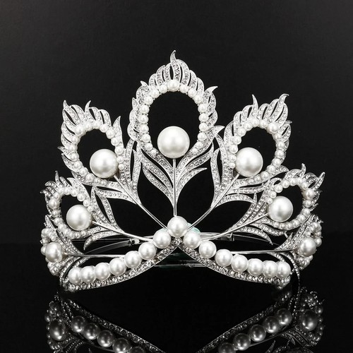 Replica diadema Miss Universo grande perla in argento sterling 925 e zirconi