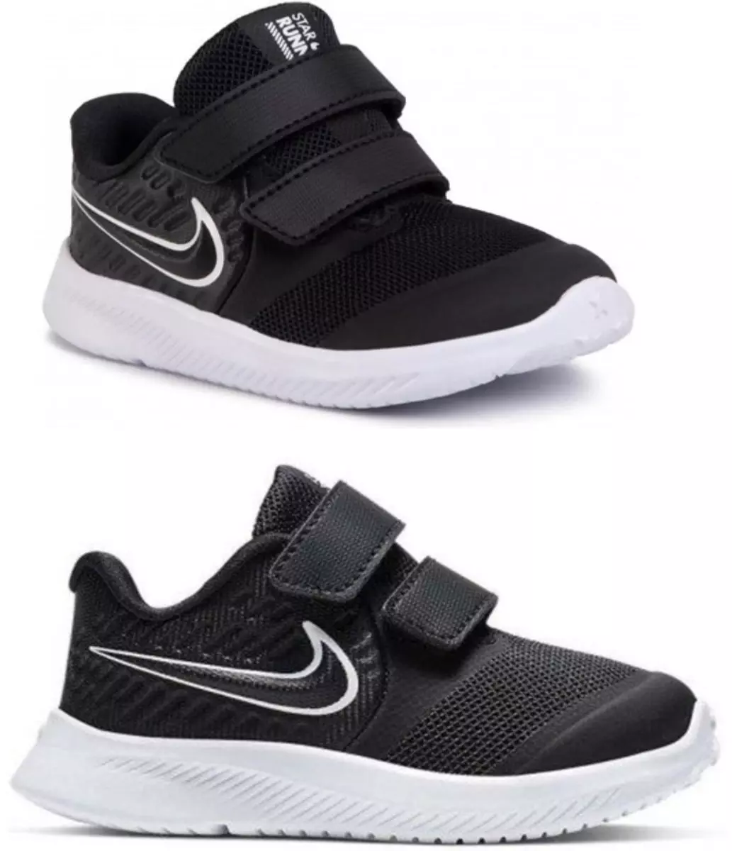 Nike Star Infants Kids Runner Trainers Sports Strap On Trainers Black Shoes