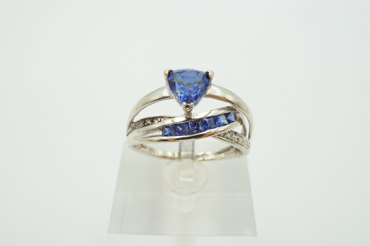 10k White Gold Lab-Created Sapphire And Diamond Ring Size 7 LGL View 6