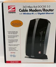 Zoom 8x4 DOCSIS 3.0 343 Mbps 802.11ac Cable Modem Router Model 5354. open box