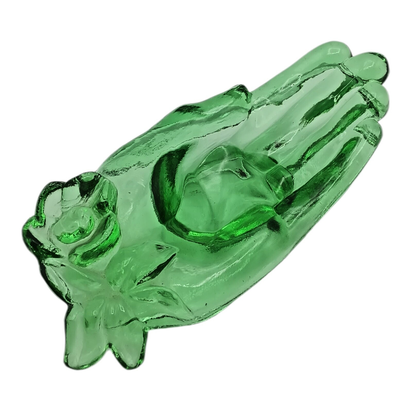 Vintage Degenhart Glass Hand Jewelry Ring Trinket Dish Green