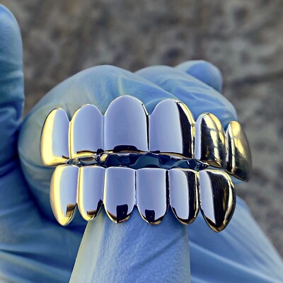 Real Solid 925 Sterling Silver Hip Hop Grillz Six Teeth Plain Top